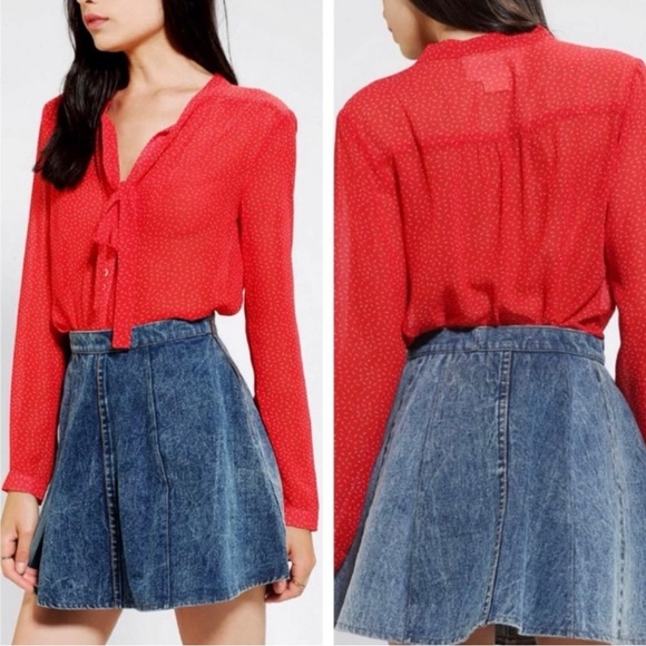 Nordstrom CoinCidence & Chance Red Long Sleeve Blouse Neck Tie Medium - Picture 1 of 5